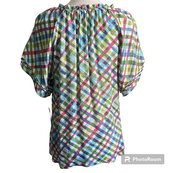 Zac & Rachel Checkered Lightweight Button Front Popover Blouse Women’s Size M - Picture 2 of 9